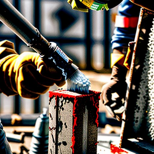 Construction workers applying control paste